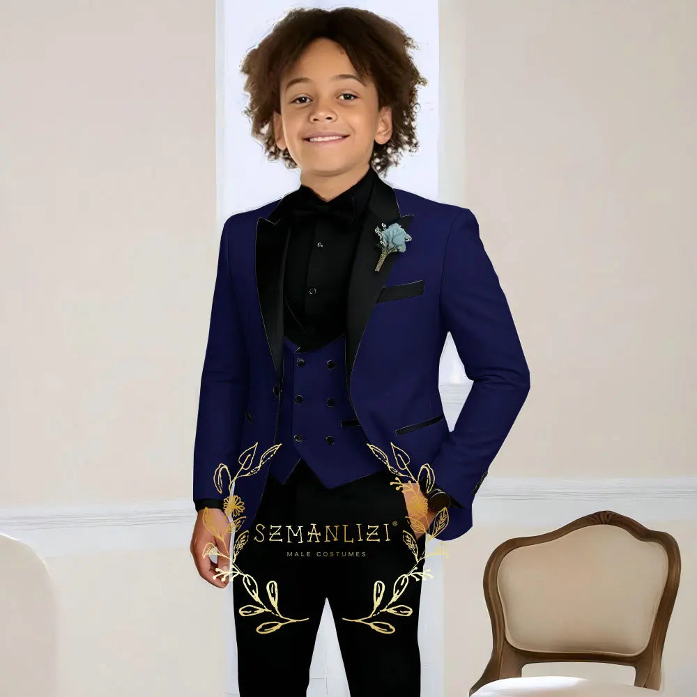 Boys Suit Wedding Tuxedo 3 Pieces Peaked Collar Jacket Pants Vest Child Formal Blazer Set Slim Fit Outfit costume garcon mariage