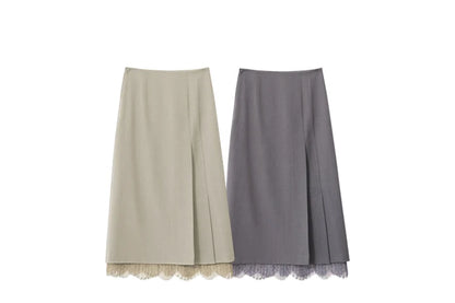 Minimalism Skirts for Woman 2025 Spring New Elegant Patchwork Lace Women's Clothing Retro Lady A-Line Pleated Skirt12443013