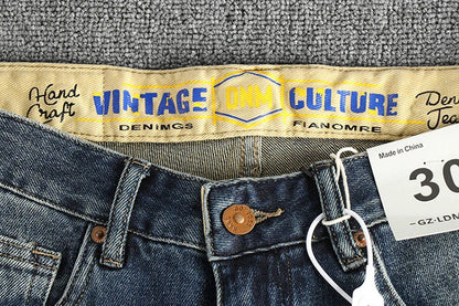 Embroidery embellished white to do old American vintage jeans men slim small straight leg fashion all-match youth pants