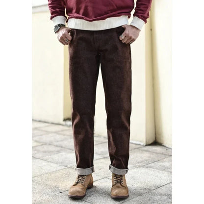 Men Jeans Brown Jeans Men Jeans Trousers  Selvedge Denim Jeans for Men Taper Fit Mens Jeans vintage 13.8 Oz
