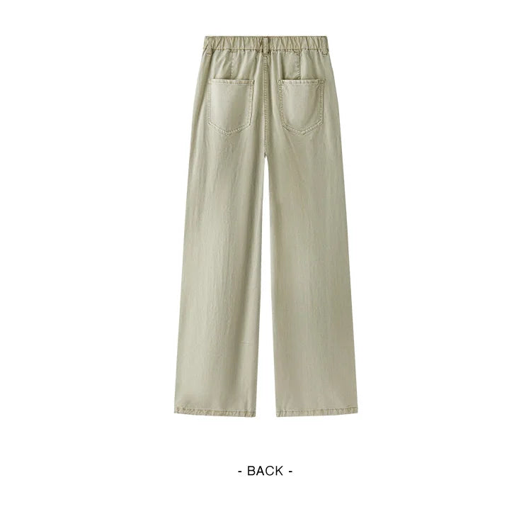 Women Pants Denim Drawstring Cool Feeling Loose Workwear American Street Style Cool Wide Leg 2026 Summer Fashion Top