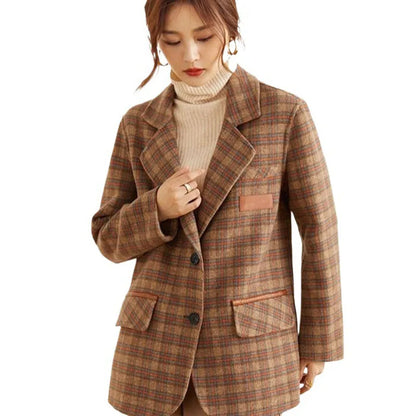 Plaid Suit Women's Jacket Autumn Winter 2025 New Fashion Long Sleeve Warm Blazer Female Coats Casual Office Ladies Overcoat Tops