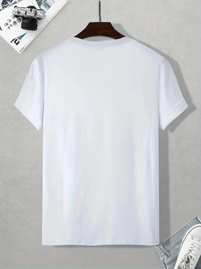 Men's Summer Casual Loose Size 100% Cotton Black Print Round Neck Short Sleeve T-shirt Top
