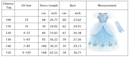 Princess Cinderella Girls Cosplay Cinderella Blue Short Sleeves Costume Kid Halloween Birthday Party Dress + Sleeves Suit