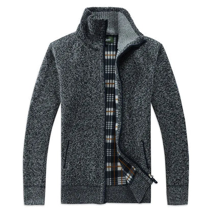 Men Plaid Cardigan V-neck Fleece Sweater Men's  Autumn Clothing Classic Cardigans Jacket Button Mens Knitting Outwear