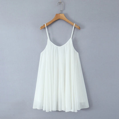 2025 BOHO Women White Big Backless Sling Dress O Neck Back Zipper Loose Swing Mini Short Dresses Holiday Robe