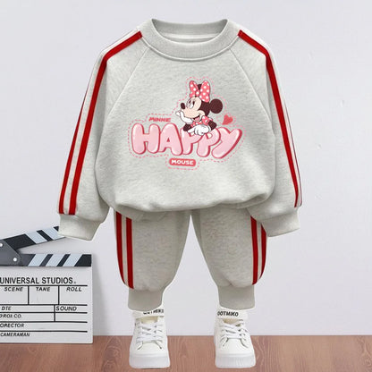 2026 Spring New Style Children Clothing Sets Girls O Neck Hoodies and Side Stripe Trouser Two Piece Kids Casual Sweatshirts Set