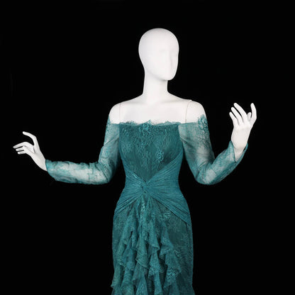 Said Luxury Blue Lace Evening Dress Saudi Arabia Elegant Off Shoulder Wedding Guest Gowns Formal Party Dress SF519 Custom