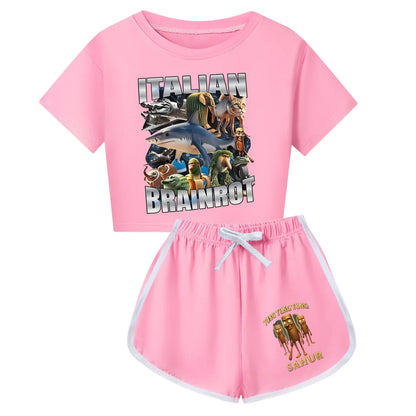 Italian Brainrot Meme Clothes Kids Cartoon Tung Sahur Pajama Sets Boys Long Sleeve Tops Legging 2pcs Set Girls Casual Sleepwear