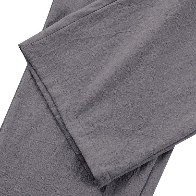 Amazon European and American Men's Linen Solid Color Casual Suit Pants New Fashion Beach Wide-Leg Trousers