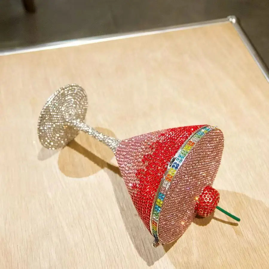 Cherry Martini Gold Rhinestone Evening Cocktail Party Handbag Women Luxury Bling Crystals Wedding Bridal Clutch Purses
