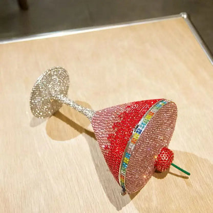 Cherry Martini Gold Rhinestone Evening Cocktail Party Handbag Women Luxury Bling Crystals Wedding Bridal Clutch Purses