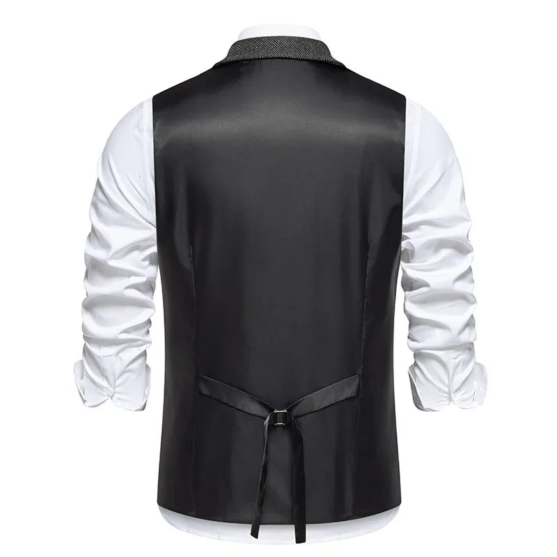 Waistcoat Man British Style Turn Down Collar Men Vest Slim Solid Double-breasted Sleeveless Versatile Male Suit Vest