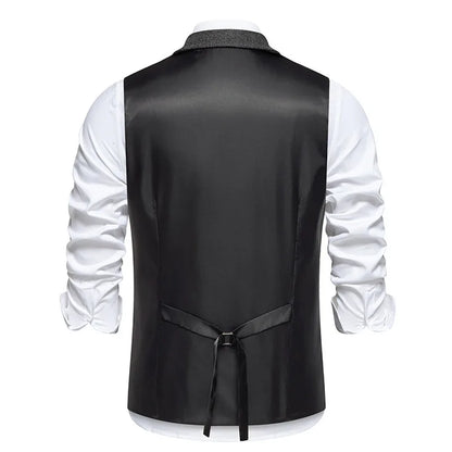 Waistcoat Man British Style Turn Down Collar Men Vest Slim Solid Double-breasted Sleeveless Versatile Male Suit Vest