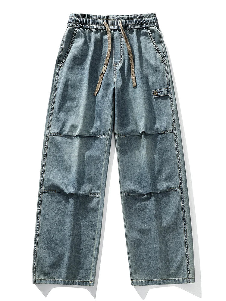Men's Cargo Jeans 2026 New Spring Summer Wide Leg Denim Pants Straight Baggy Jeans Asian Size L-5XL