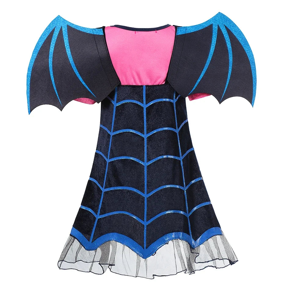 Girls Junior Vampirina TV Series Inspired Dress with Wings Little Vampire Kids Cosplay Costume Play Bat Design Halloween Apparel