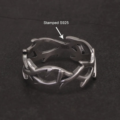 925 Sterling Silver Gothic Thorn Couple Rings for Women Men Punk Retro Cool Spiky Finger Ring Adjustable Hip-hop Y2k Jewelry