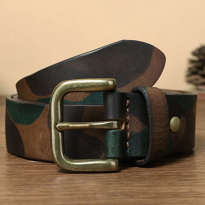 3.3CM 3.8CM Camouflage Tactical Belt Solid Brass Buckle Sports Strap Cowskin Real Genuine Leather Belt Military Belt