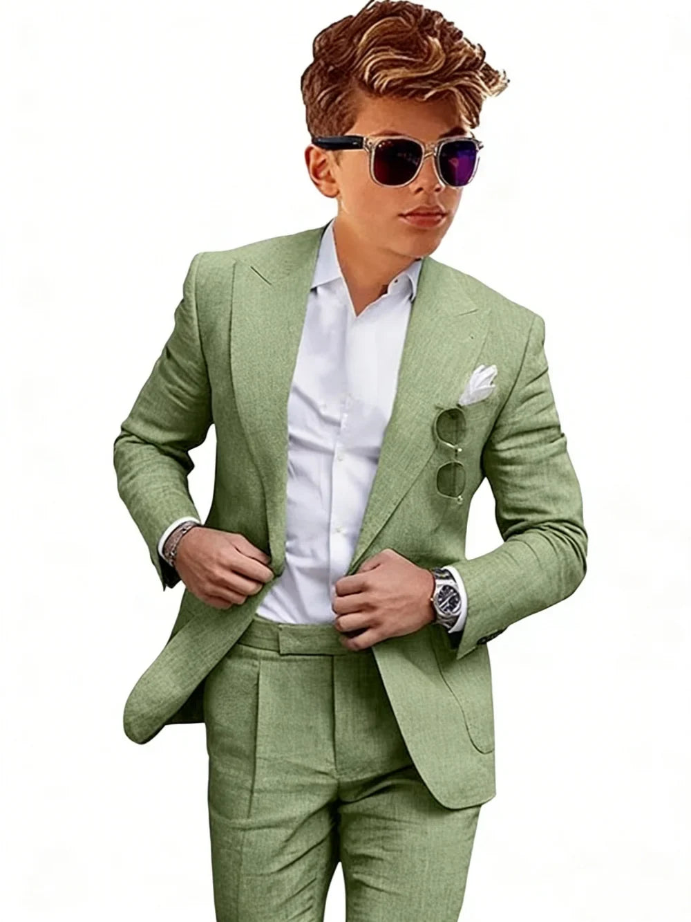 Summer Linen Boys Suits 2 Pieces Jacket Pants Wedding Ring Bearer Outfit Handsome Peak Lapel Kids Suit Set Birthday Party Outfit