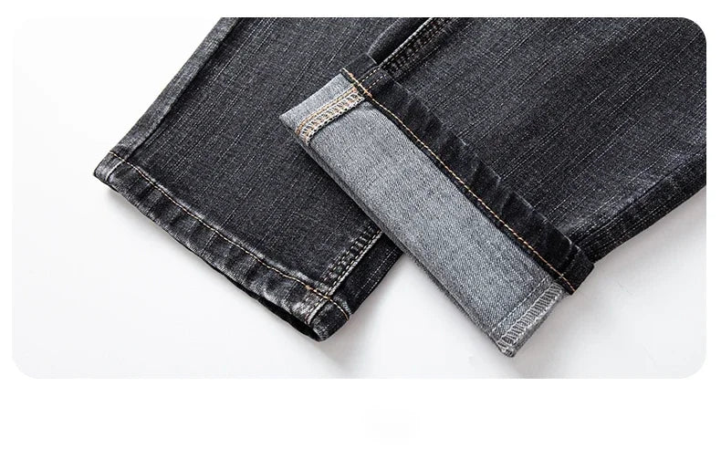 New Men's Slim Straight Elastic Jeans Fashion Business Casual Comfortable Soft Denim Trousers High Quality Mens Designer Clothes