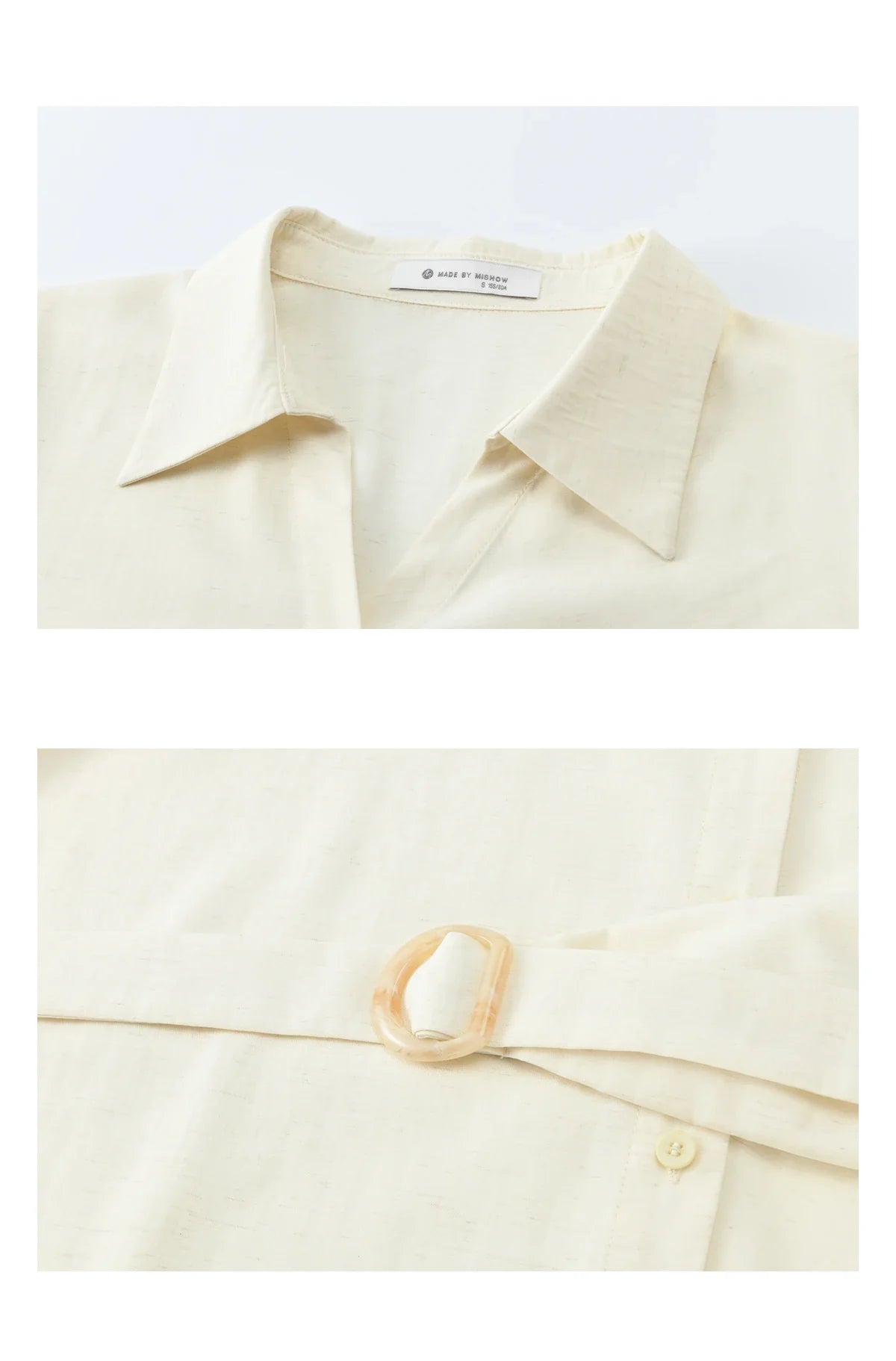 Women's Lapel Collar Long Sleeve Shirt 2026 Spring with Belted Waist Casual Loose Soft Beige Shirt Office Lady MXF13C2452
