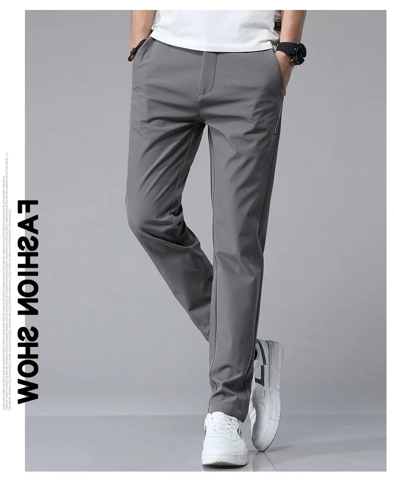 Korean Men's Warm Golf Pants Slim Straight Winter Thick Fleece Casual Pants Business Fashion Stretch Thermal Trousers Male