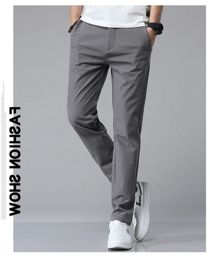 Korean Men's Warm Golf Pants Slim Straight Winter Thick Fleece Casual Pants Business Fashion Stretch Thermal Trousers Male