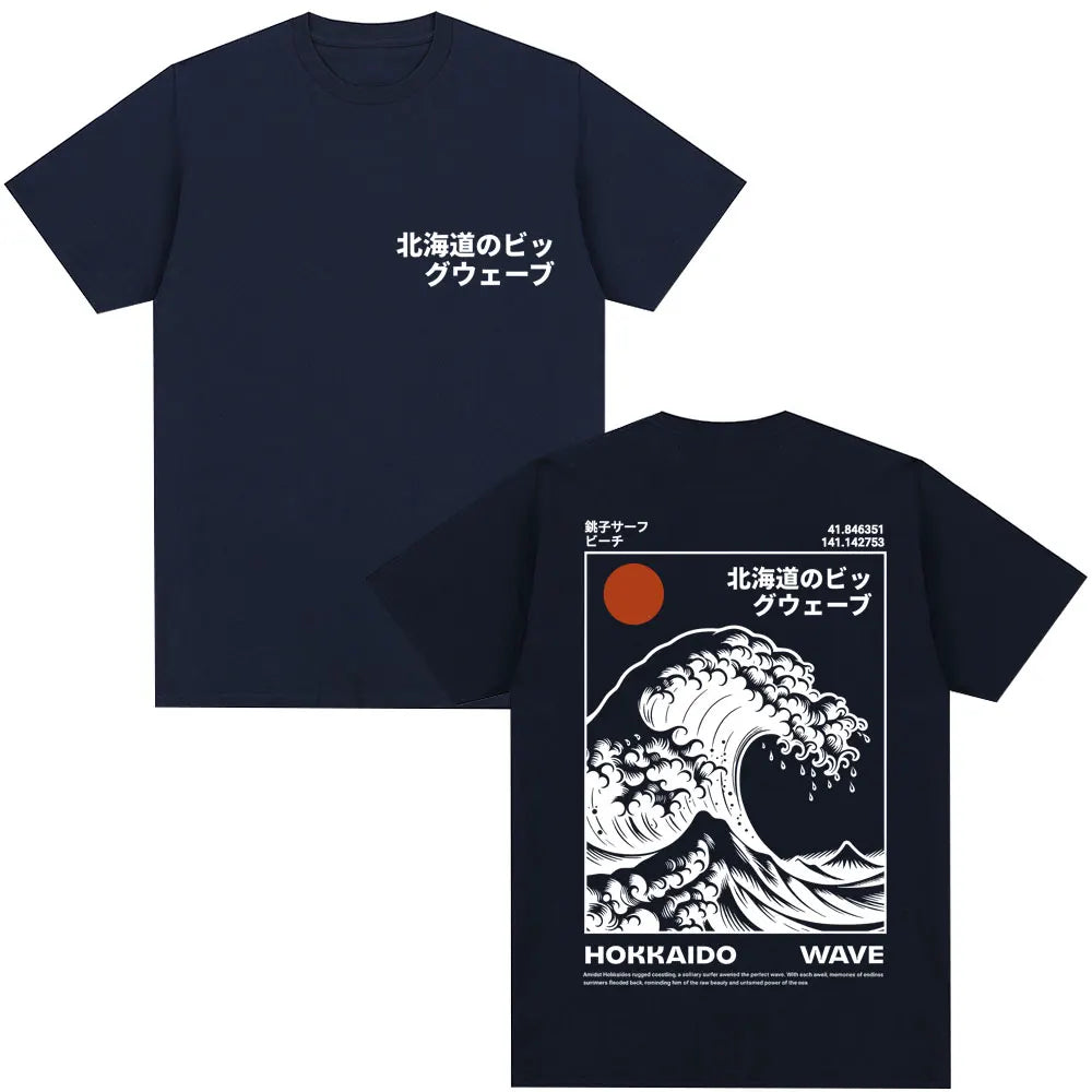 Japanese Style Hokkaido Wave Graphic T-shirts Men Women Harajuku Fashion Vintage T Shirts Oversized Cotton Popular T-Shirt Gifts