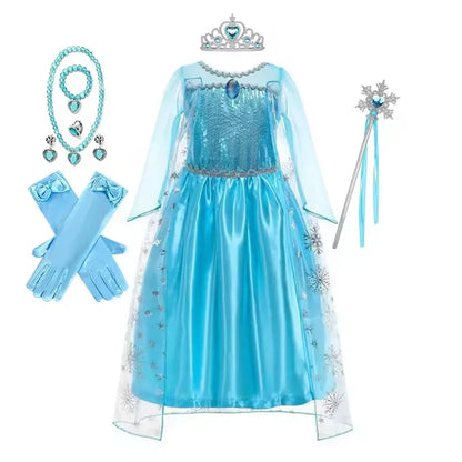 Frozen Girls Cospaly Snow Queen Elsa Cape Costumes Kids Carnival Party Prom Gown Children Clothes Elsa Princess Dresses
