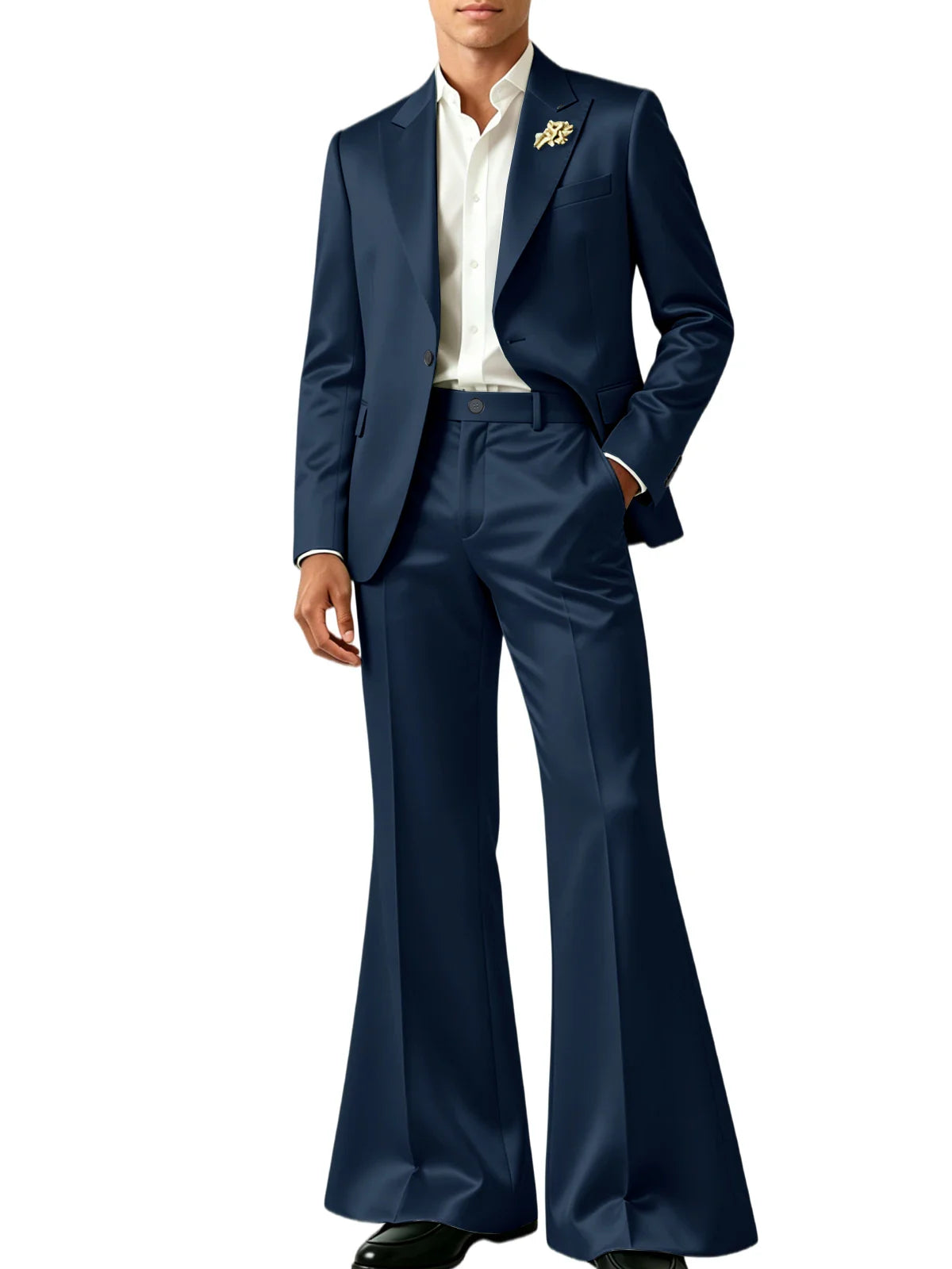 Luxury Men's Shiny Satin Suit 2 Piece Notch Lapel 1 button Jacket Wide Leg Flared Pants Wedding Groom Tuxedo Formal Party
