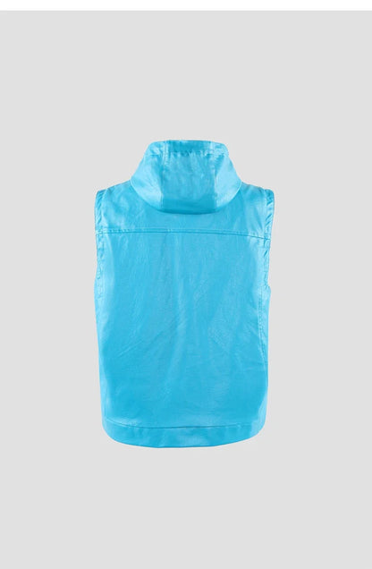 Spring Autumn Luxury Elegant Cool Black Pu Leather Vest for Men with Hood Zipper Sleeveless Jacket Men Clothing 2023