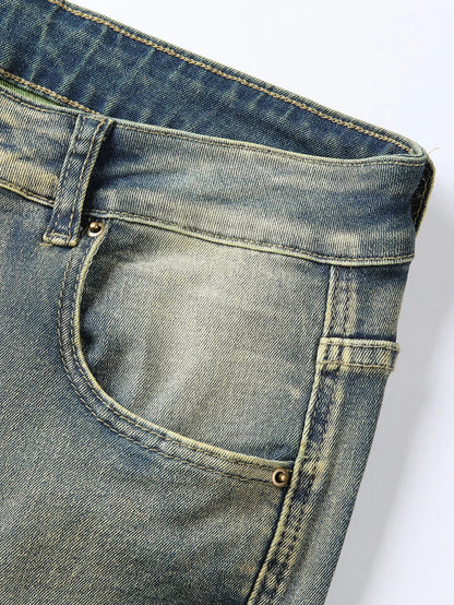 2025 New Men Ripped Stacked Jeans Distressed Slim Fit Skinny Straight Leg Jeans Fashion Hip Hop Denim Pants Casual Streetwear