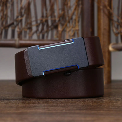 Luxury Genuine Leather Belt Men's Casual Cowhide Toothless Automatic Buckle Belt for Men Jeans Pants Waistband Business Belt