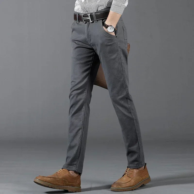 New Mens Spring Summer Business Casual Pants Fashion Cotton Soft Stretch Straight Classic Trousers Korean Solid Color Man Pants