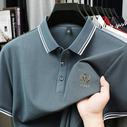 100% pure cotton men's polo shirt high-end brand unique letter printed short sleeve summer new comfortable casual lapel T-shirt