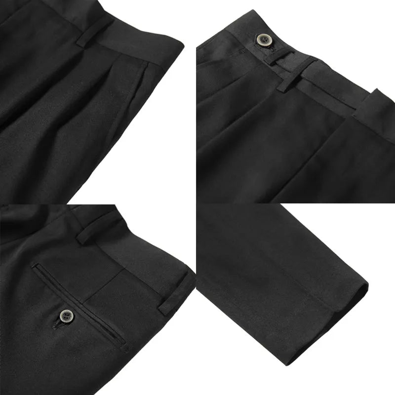 Autumn Winter High Quality Solid Casual Pants Men Belt Design Slim Fit Trousers Formal Office Business Social Party Suit Pants