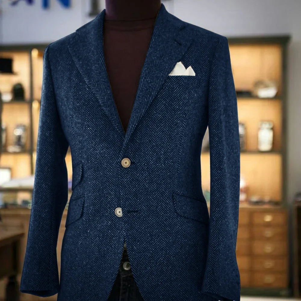 Mens Casual Suit Jacket Herringbone Single Breasted Business Blazer Fashion Slim Fit Comfortable Elegant Men's Outerwear Coats