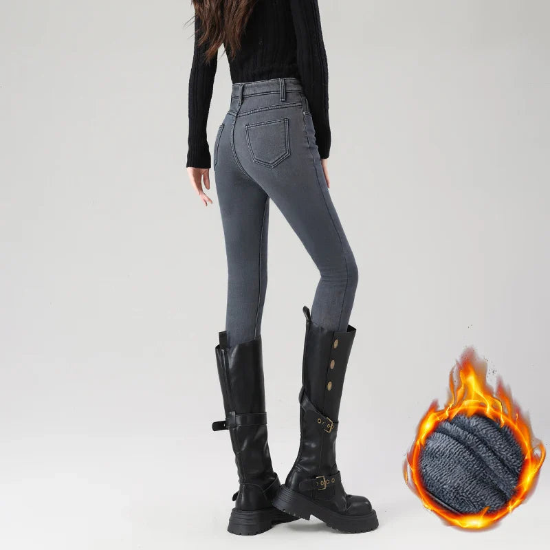 Women's Fleece Warm Winter Jeans Thicken Elastic Skinny Pencil Pants Fashion Korean Slim Plush Thermal Leggings Trousers