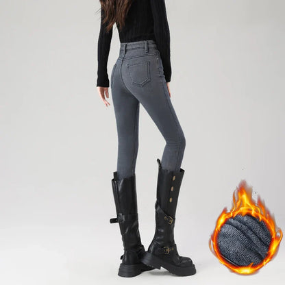 Women's Fleece Warm Winter Jeans Thicken Elastic Skinny Pencil Pants Fashion Korean Slim Plush Thermal Leggings Trousers