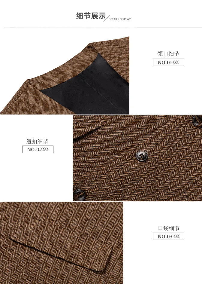 Black Men's Blazer Vest Euro Size Vintage Vests Man Single Breasted Outerwear Men's Suits Vest Spring Autumn Herringbone Vest