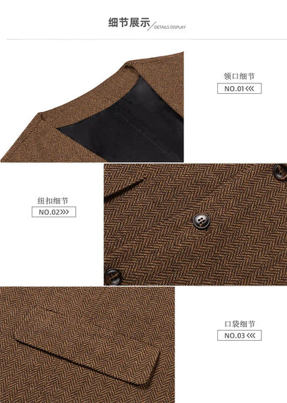 Black Men's Blazer Vest Euro Size Vintage Vests Man Single Breasted Outerwear Men's Suits Vest Spring Autumn Herringbone Vest