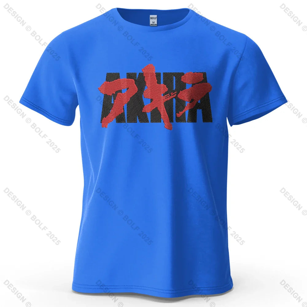Akira Japanese Font Printed Men's T-Shirt 100% Cotton Oversized Classic Graphic Tees for Women Tops Tees Streetwear