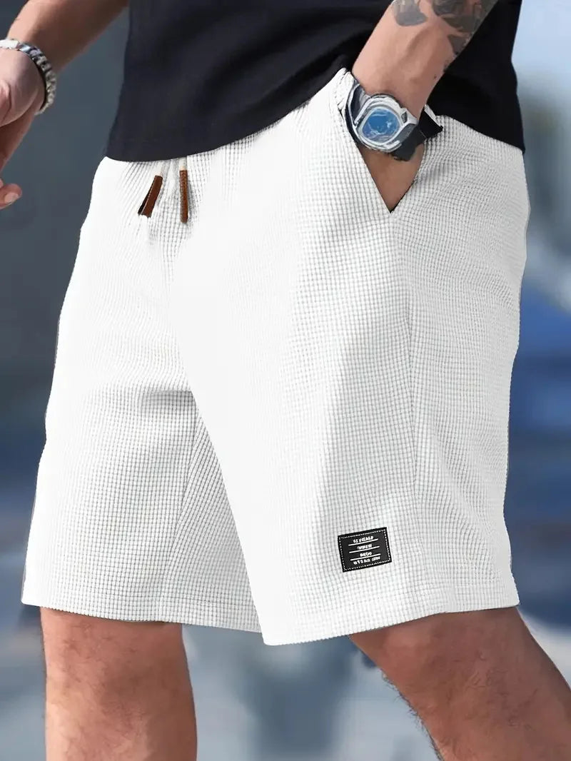 Men's Waffle Texture Shorts Summer Casual Sports Plus Size Loose Fit Knee-Length Shorts Male Oversized Streetwear Beach Pants