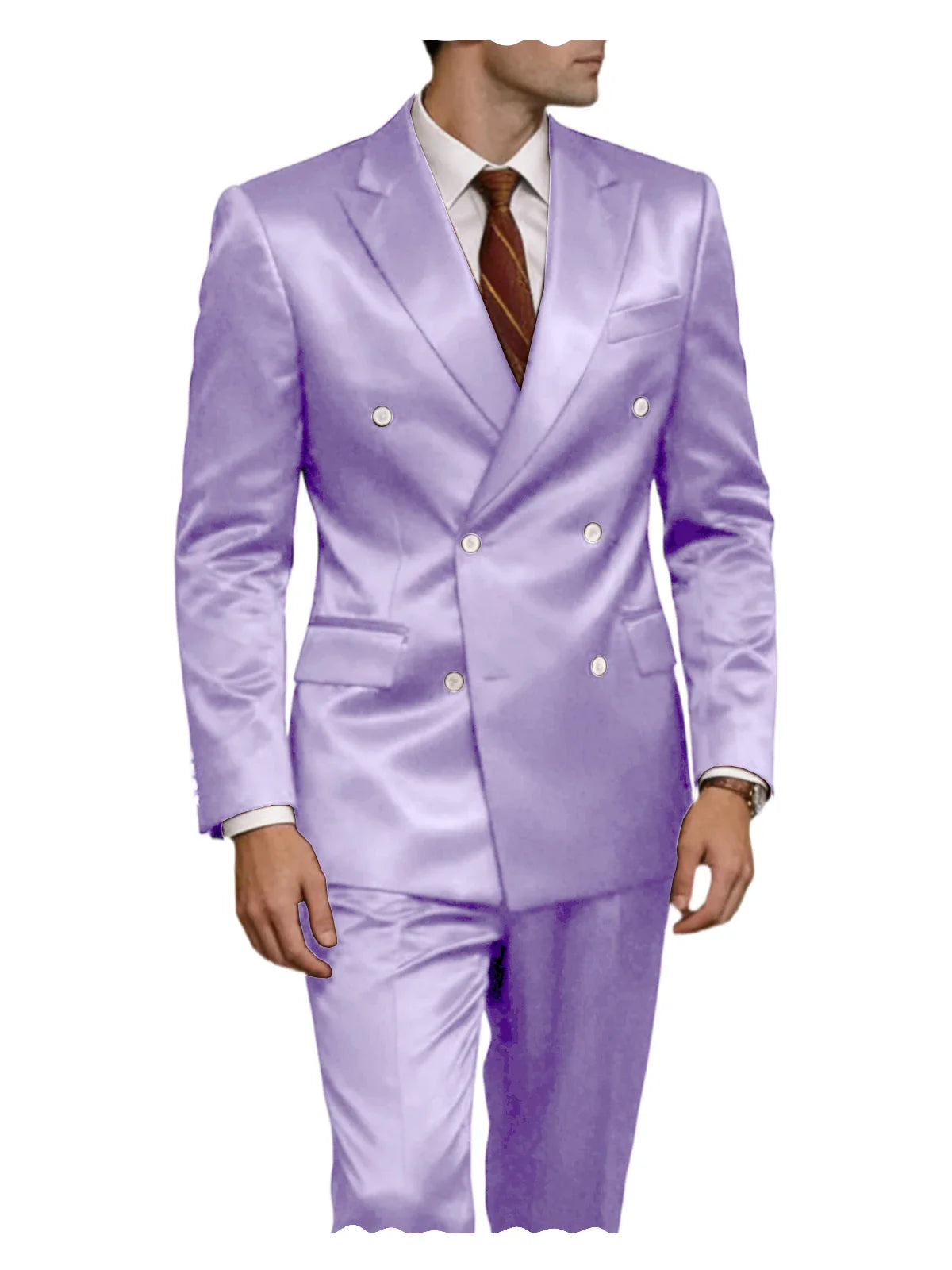 Luxury Men's Shiny Satin 2 Piece Suit Peak Lapel Double Breasted Jacket Pants Elegant Slim Fit Formal Tuxedo for Wedding Party