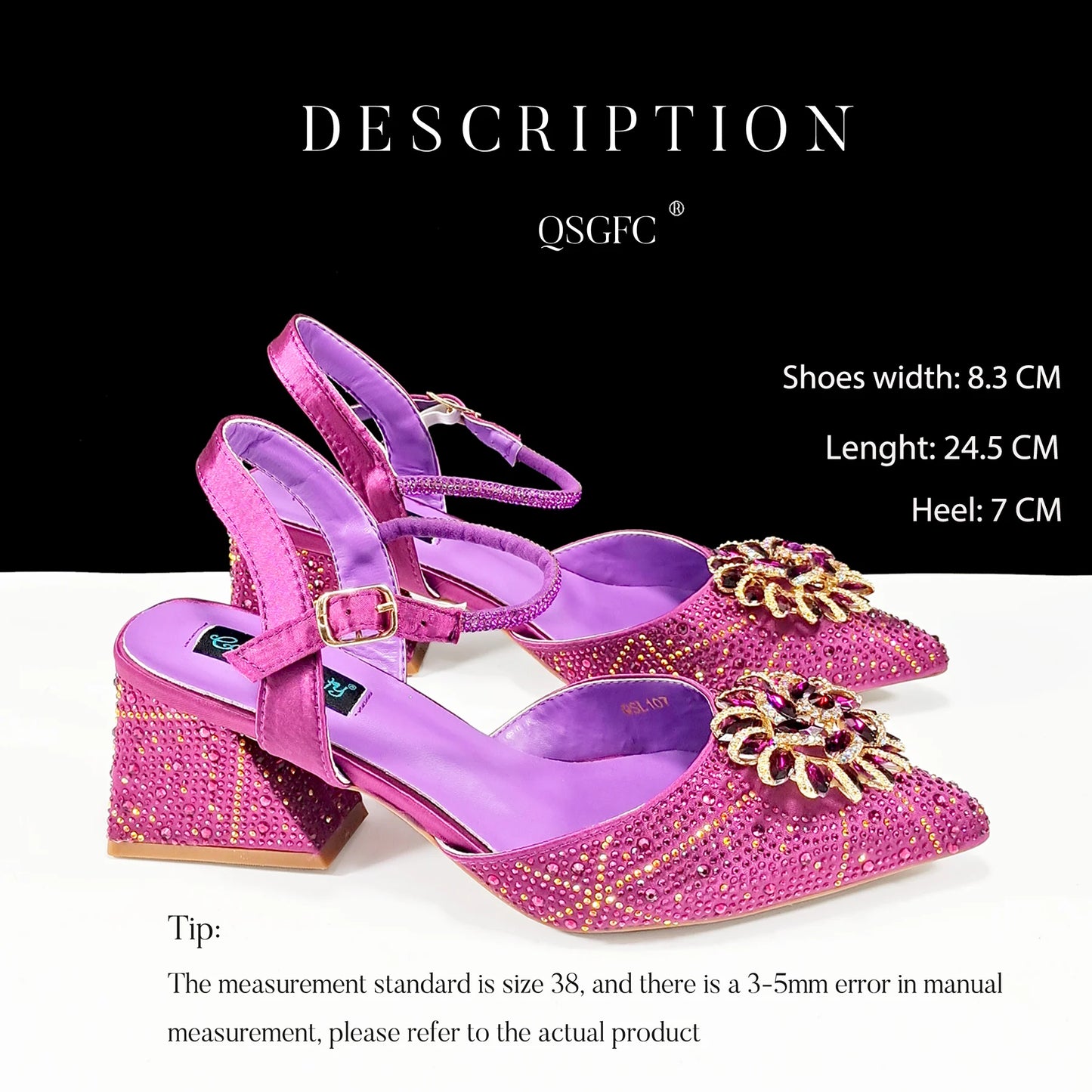New Style Evening Shoes and Bag Set Comfortable Thick Heel Shoes With Oval Stand Bag Comes with Metal Double Chain