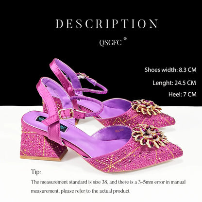 New Style Evening Shoes and Bag Set Comfortable Thick Heel Shoes With Oval Stand Bag Comes with Metal Double Chain