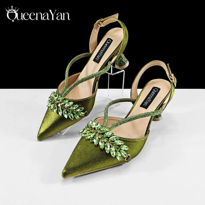 Festive Elegance: High Quality Pointed Toe Women's Sandals Fashion Design Sling Backs Shoes For Wedding Party