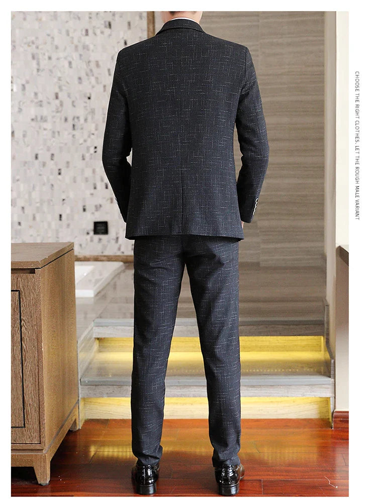 Fashion New (Suit + Trousers) Boutique Business British Dress Casual Party Slim Trend Handsome Two-Piece Suit