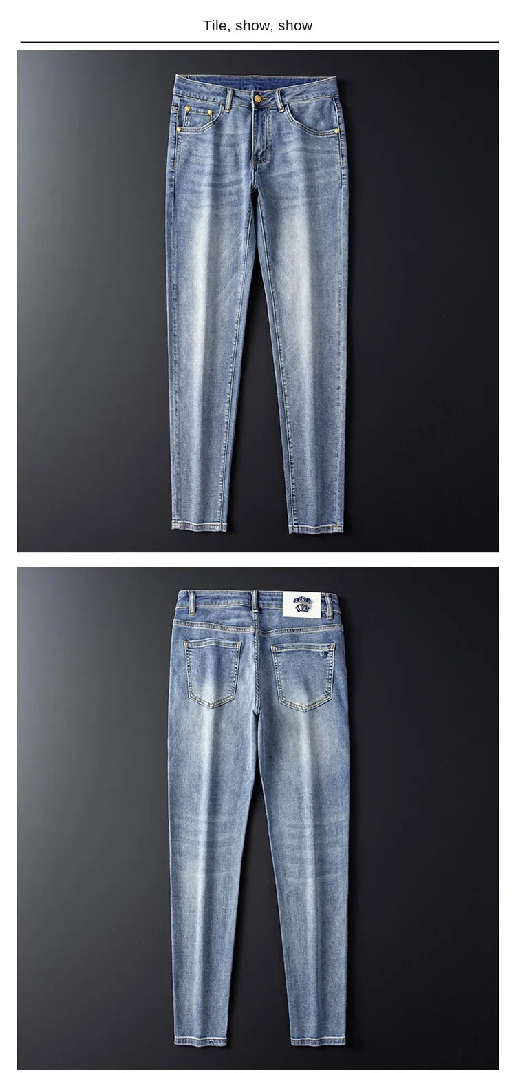 2024 New High-End Jeans Men's Light Luxury and Simplicity Versatile Casual Fashion Men's Clothing Slim Fit Tapered Pants