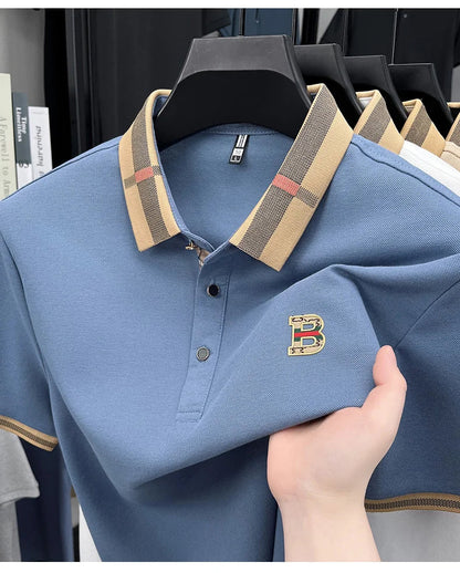 Bestselling brand summer new 100% pure cotton comfortable polo shirt fashionable men's classic letter badge casual short sleeve
